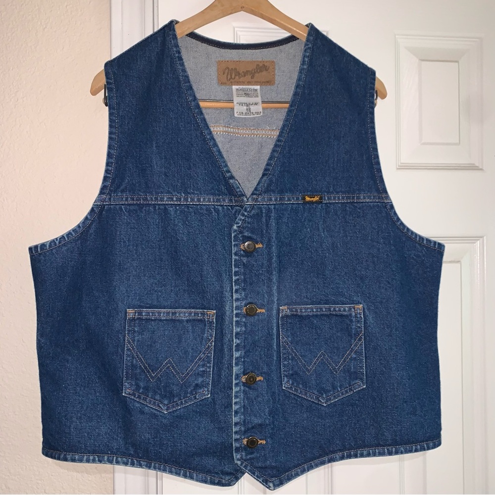 WRANGLER BLUE DENIM WAISTCOAT BUTTON-UP JEAN VEST SIZE XL WESTERN